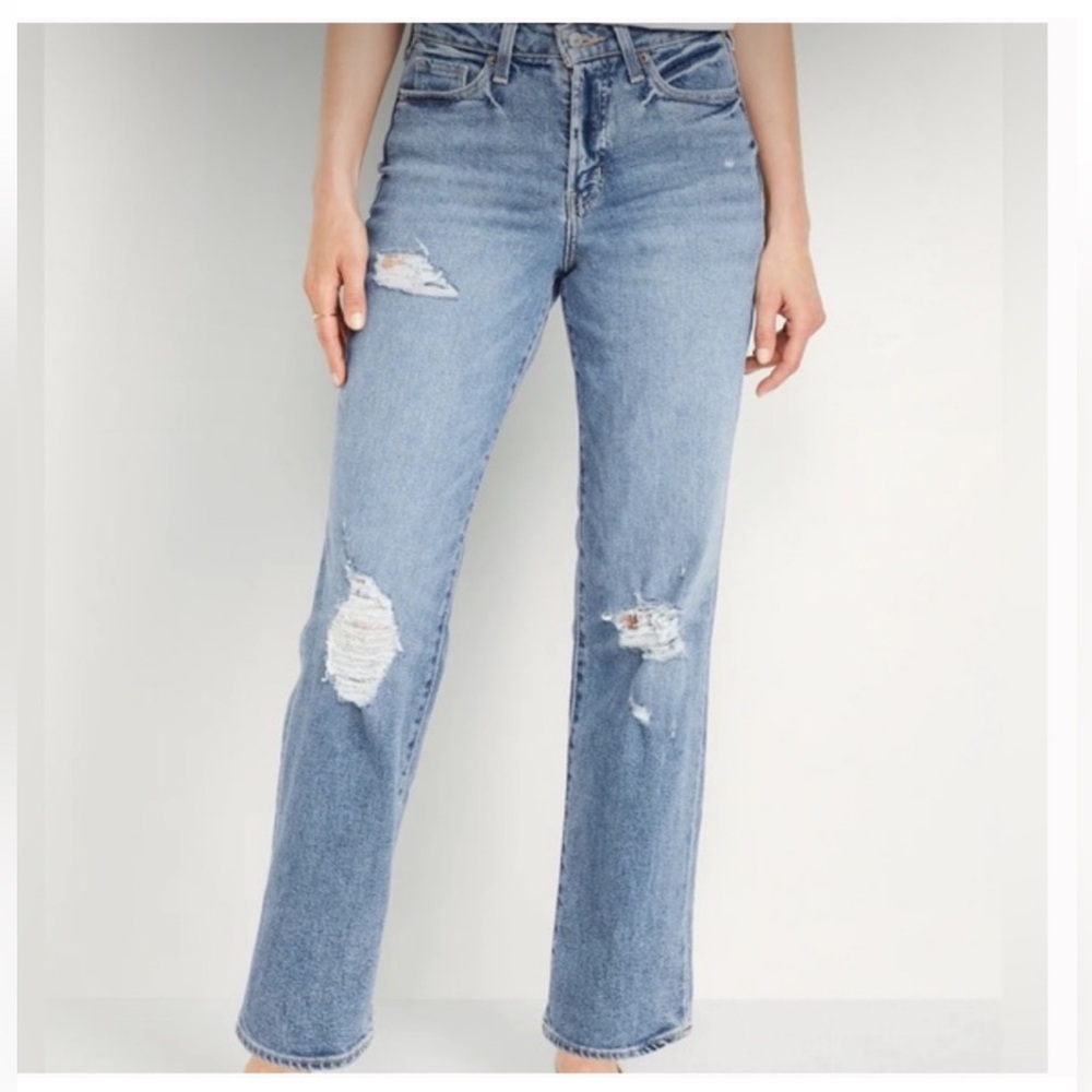 Old Navy High Rise OG Loose Straight Jean Distressed Dahlia Blue Size 12